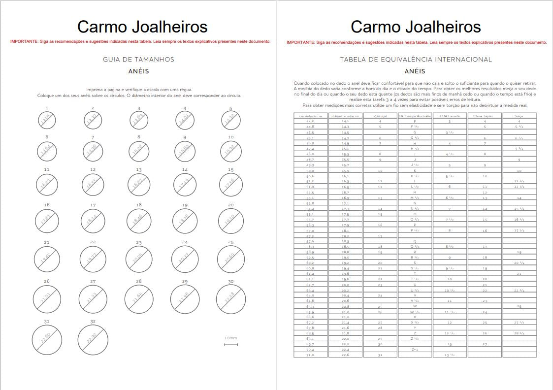 Guia de tamanhos e tabela de equivalencia para aneis Carmo Joalheiros ajuda a escolher anel Amun-Ra Topázio 1874