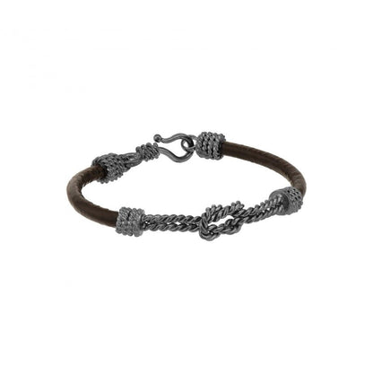 pulseira nó marinheiro masculina Topázio 1874 em couro marrom com detalhes em metal prateado e fecho gancho