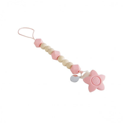 Topázio 1874 corrente de chupeta personalizada rosa com contas de silicone rosa e bege e clipe em forma de flor